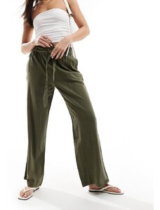 JDY - Pantaloni in lino a fondo ampio kaki con cintura-Verde