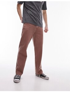 Topman - Pantaloni ampi marroni in twill di cotone-Marrone