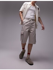 Topman - Pantaloncini cargo taglio lungo color pietra-Neutro