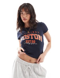 Noisy May - T-shirt corta blu navy con stampa “Boston”