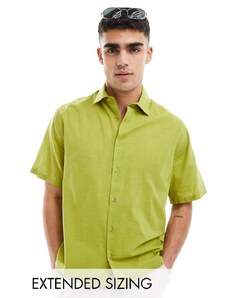 ASOS DESIGN - Camicia a maniche corte comoda verde oliva effetto lino
