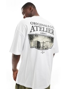 Jack & Jones - T-shirt oversize bianca con stampa "Atelier" sul retro-Bianco