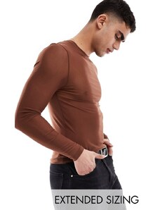 ASOS DESIGN - T-shirt a maniche lunghe attillata in rete marrone