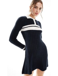 Miss Selfridge - Vestito stile polo blu navy con dettagli a righe