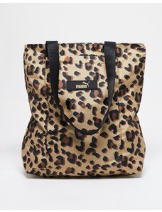 PUMA - Borsa shopping color cuoio e nera con stampa leopardata-Multicolore