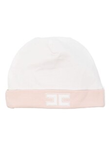 ELISABETTA FRANCHI KIDS Cappello bianco/ rosa neonata logo ricamo