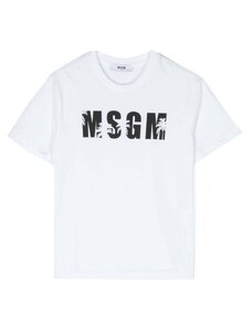 MSGM KIDS T-shirt bianca logo palme