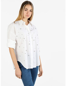 Solada Camicia Donna In Cotone Con Applicazioni Gioiello Classiche Bianco Taglia Unica