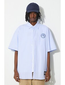 AMBUSH camicia in cotone Emblem Striped S/S Shirt uomo colore blu BMGG001S24FAB