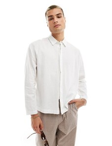 Bershka - Camicia a maniche lunghe bianca in lino grezzo-Bianco