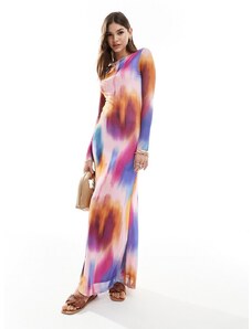 Vero Moda - Vestito a maniche lunghe in rete con stampa multicolore sfocata
