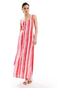 ASOS DESIGN - Prendisole midi allacciato sul retro con scollo squadrato a righe rosa sfumate-Multicolore