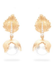 NALI Orecchini perla pendente foglia oro