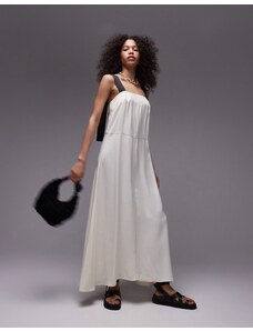 Topshop - Vestito midi premium stile grembiule color avorio in twill satinato con cuciture a contrasto-Bianco