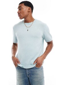 ASOS DESIGN - T-shirt comoda in maglia girocollo blu in tessuto fiammato