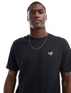 Hollister - T-shirt vestibilità comoda nera con logo ricamato-Nero
