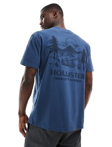 Hollister - T-shirt comoda blu con stampa ricamata sul petto