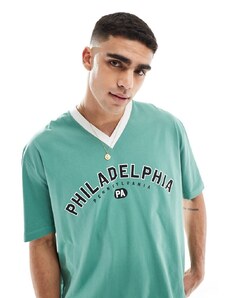 ASOS DESIGN - T-shirt oversize con scollo a V verde con stampa Philadelphia