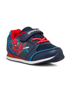 Sneakers primi passi blu da bambino con luci nella suola e stampa Spiderman