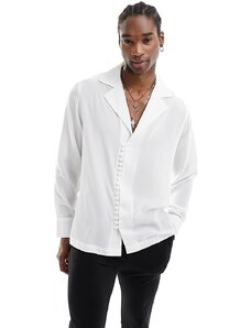 ASOS DESIGN - Camicia comoda bianca con rever pronunciato e bottoni con asole a vista-Bianco
