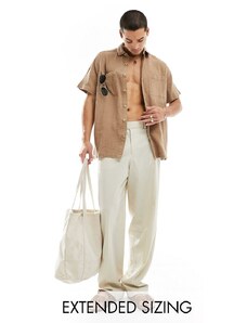 ASOS DESIGN - Camicia in mussola marrone a maniche corte vestibilità comoda con colletto a rever