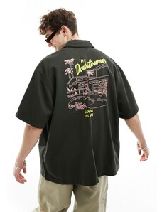 ASOS DESIGN - Camicia oversize anni '90 in twill con stampa sulla schiena e zip sul davanti-Verde
