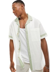 ASOS DESIGN - Camicia oversize squadrata in misto lino bianca con rever e profili a contrasto-Bianco