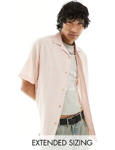 ASOS DESIGN - Camicia comoda a maniche corte effetto lino rosa pallido con colletto a rever