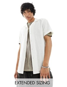 ASOS DESIGN - Camicia a maniche corte vestibilità comoda bianca effetto lino-Bianco