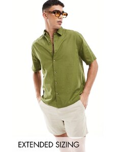 ASOS DESIGN - Camicia a maniche corte vestibilità comoda kaki effetto lino-Verde