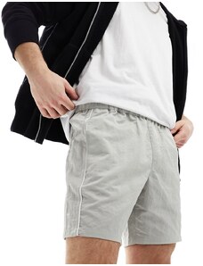 ASOS DESIGN - Pantaloncini slim in nylon color pietra con profili a contrasto-Neutro