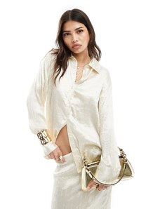 Vero Moda - Aware - Camicia oversize in raso plissé color crema in coordinato-Bianco