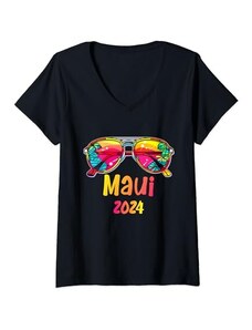 Disegni per feste estive in spiaggia Donna Maui 2024 Occhiali da sole Outfit Maui Maglietta con Collo a V