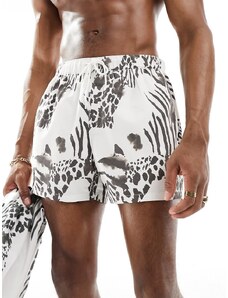 ASOS DESIGN - Pantaloncini da bagno corti con stampa zebrata neri e bianchi-Bianco