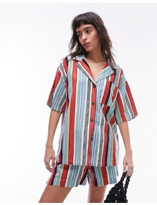 Topshop - Camicia in lino a righe multicolore in coordinato