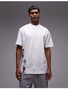 Topman - T-shirt premium oversize bianca con stampa floreale monocromatica-Bianco