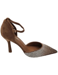 Malu Shoes Scarpe decollete donna elegante punta glitter degrade' marrone oro argento tacco 10 cm cinturino alla caviglia maryjane