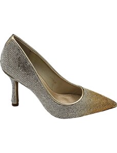 Malu Shoes Scarpe decollete donna eleganti oro dorato con brillantini degrade argento tacco martini 10 cm