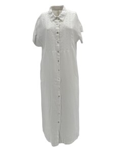 120% Lino abito donna in lino bianco con plastron in sangallo