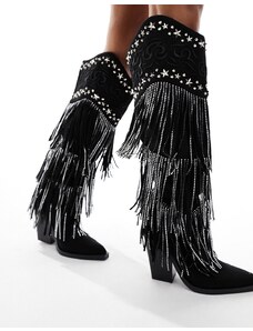 SIMMI Shoes SIMMI London - Dance - Stivali al ginocchio stile western neri con frange-Nero