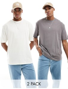 ASOS DESIGN - Confezione da 2 t-shirt oversize color écru e antracite-Multicolore
