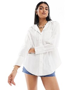 New Look - Camicia a maniche lunghe in popeline bianca-Bianco