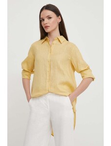 United Colors of Benetton camicia di lino colore giallo