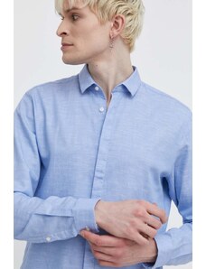 HUGO camicia in lino misto colore blu