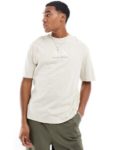 Armani Exchange - T-shirt comfort fit beige con logo centrale sul petto-Neutro
