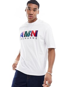 Armani Exchange - T-shirt taglio comodo bianca con logo multicolore-Bianco