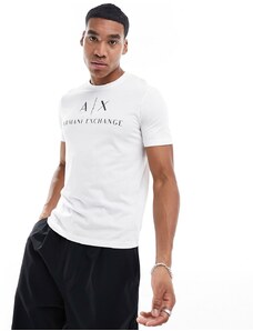 Armani Exchange - T-shirt slim fit bianca con logo sul petto-Bianco