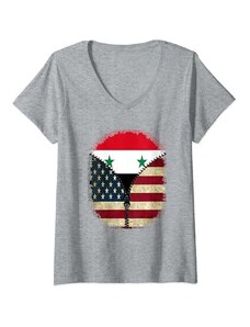 Vintage Syria Retro Style Gifts Donna Bandiera siriana americana USA - cerniera siriana USA Maglietta con Collo a V