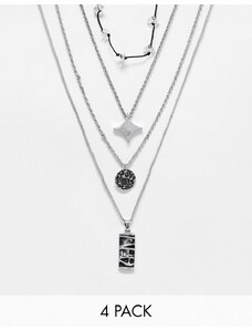 ASOS DESIGN - Confezione da 4 collane argentate con charm di ispirazione vintage-Argento