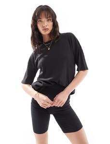 Noisy May - T-shirt oversize nera a coste in coordinato-Nero